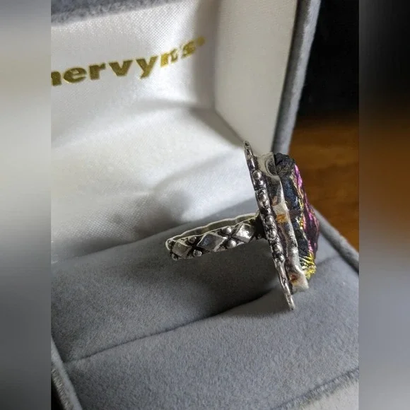 925 Sterling Silver Statement Ring Iridescent PeacocK Ore Stone Ring, Size 6.5‎ - Picture 4 of 6